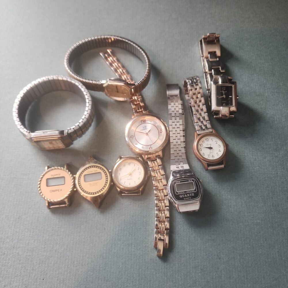 VTG Watch Lot of 8 Gold Silver Tone Ompex Quartz Digital Analog Parts Repair